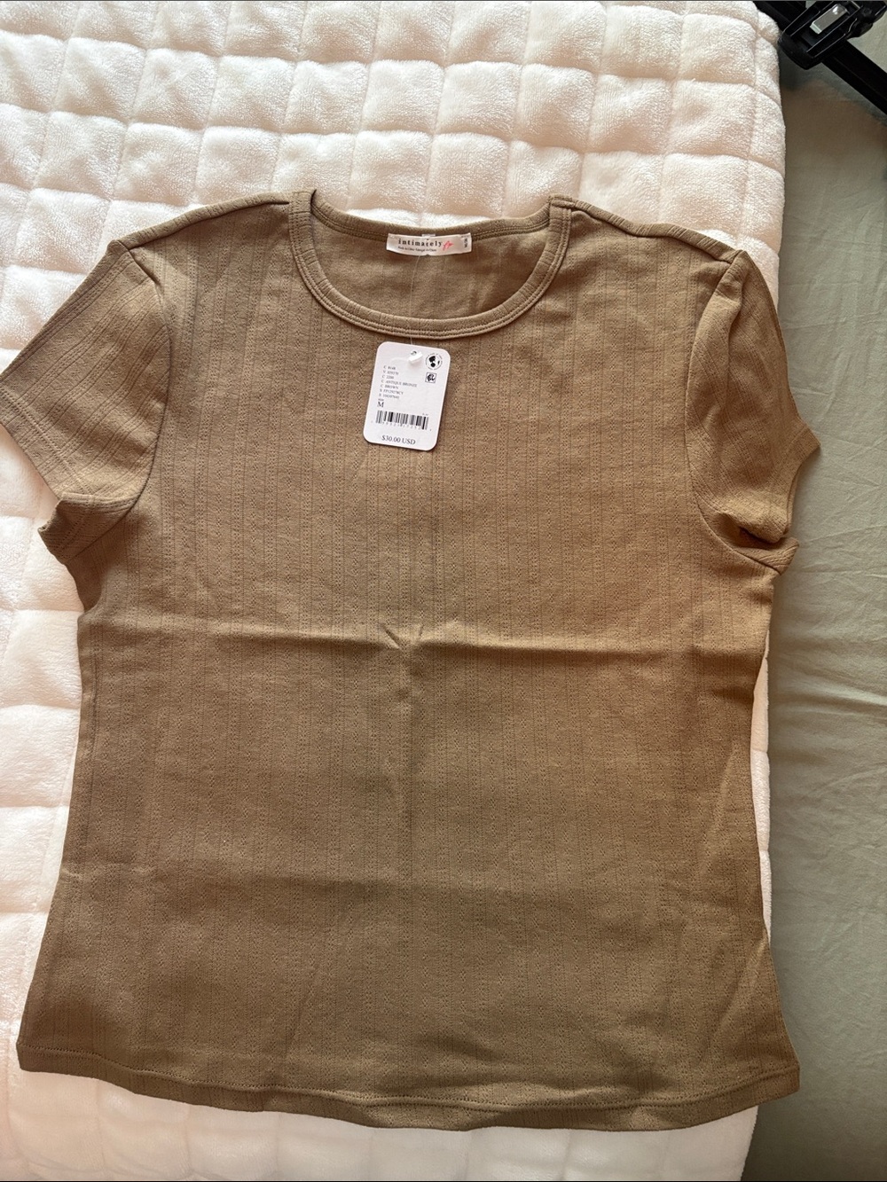 Free People Short Sleeve Ribbed Crewneck Tee in Brown